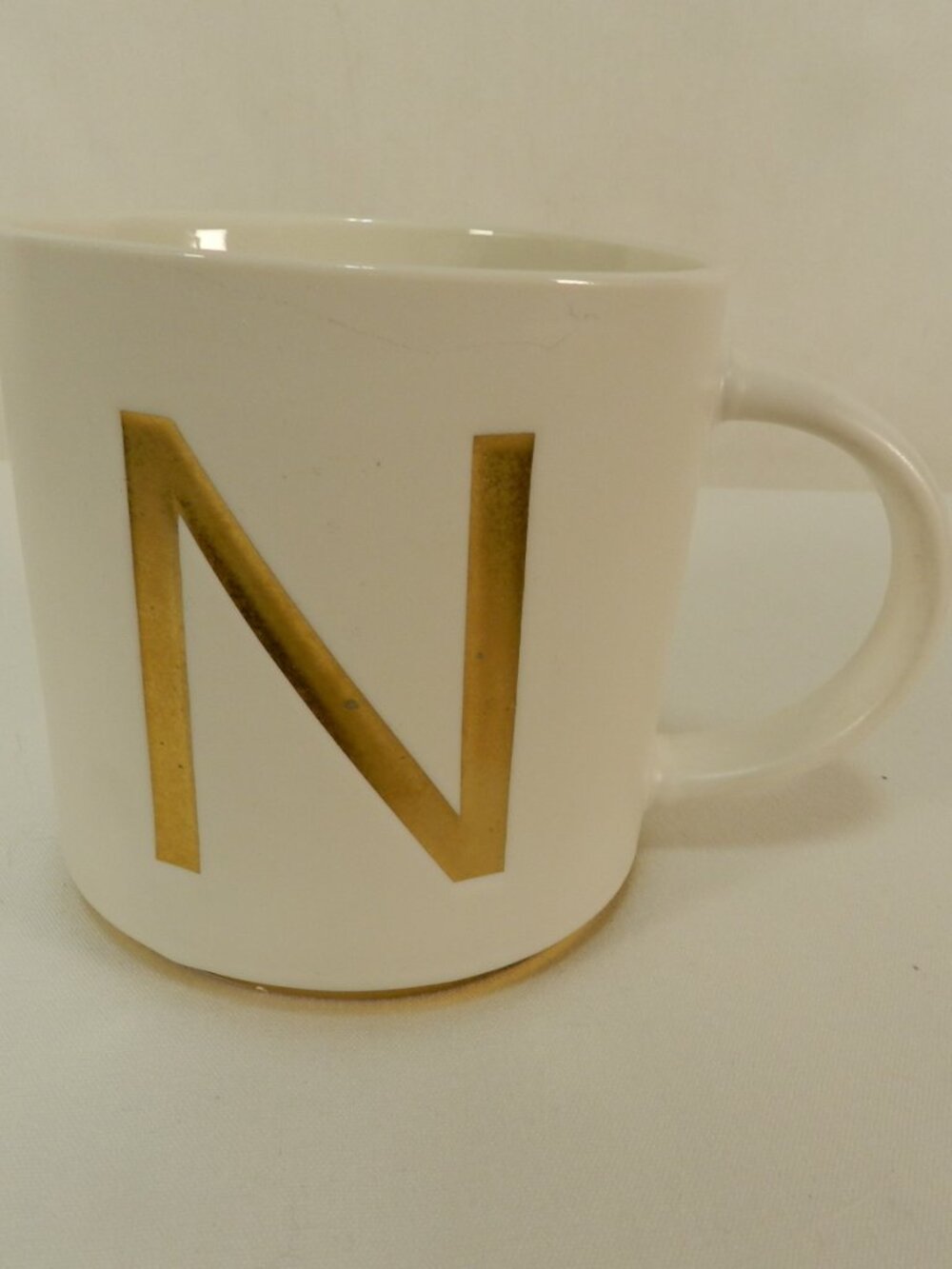 Modern Expressions Monogram Initial N mug cup white gold 16 oz NEW NWT